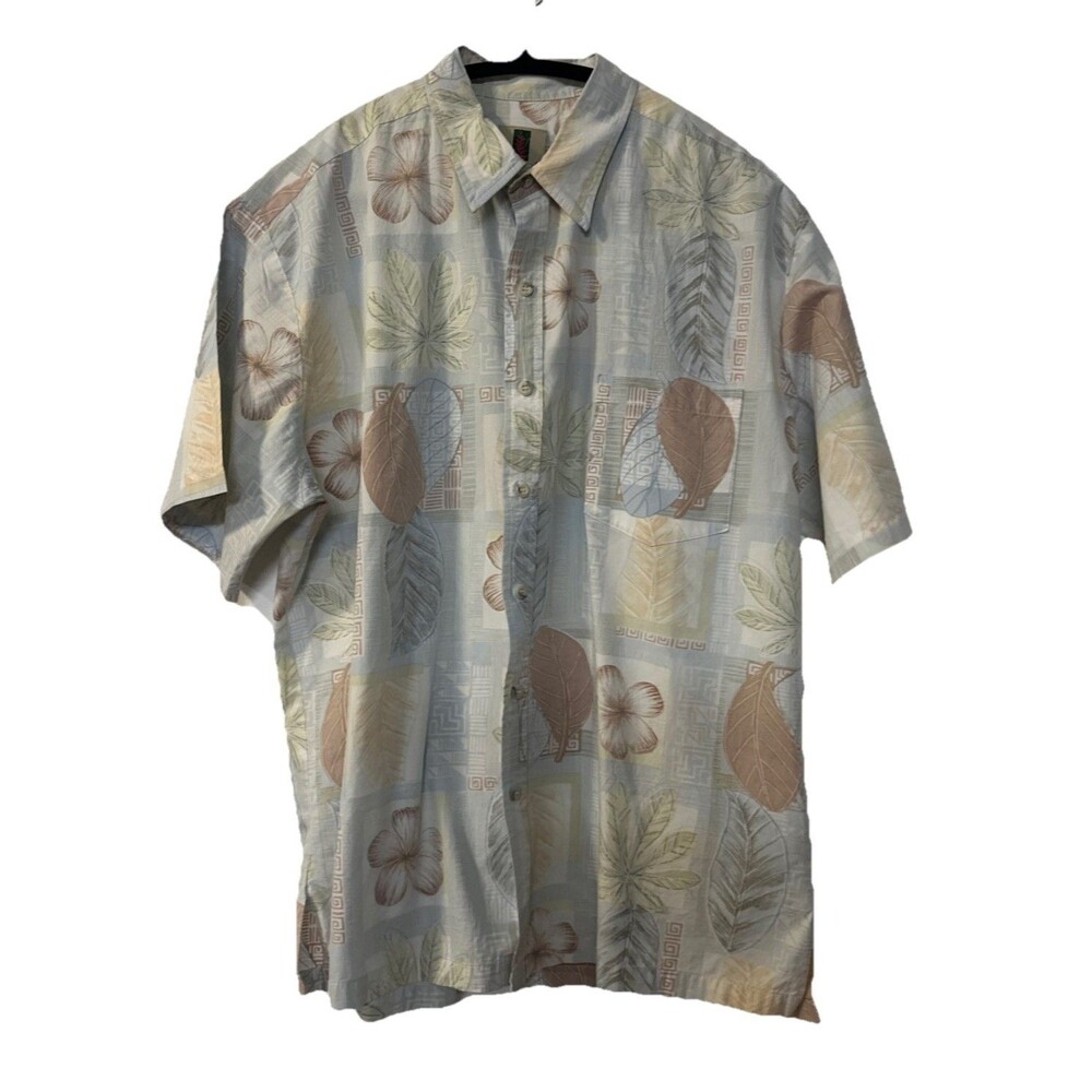 VTG Tori Richard Honolulu Shirt Mens XL Beige Hawaiian Floral Viscose Button Up